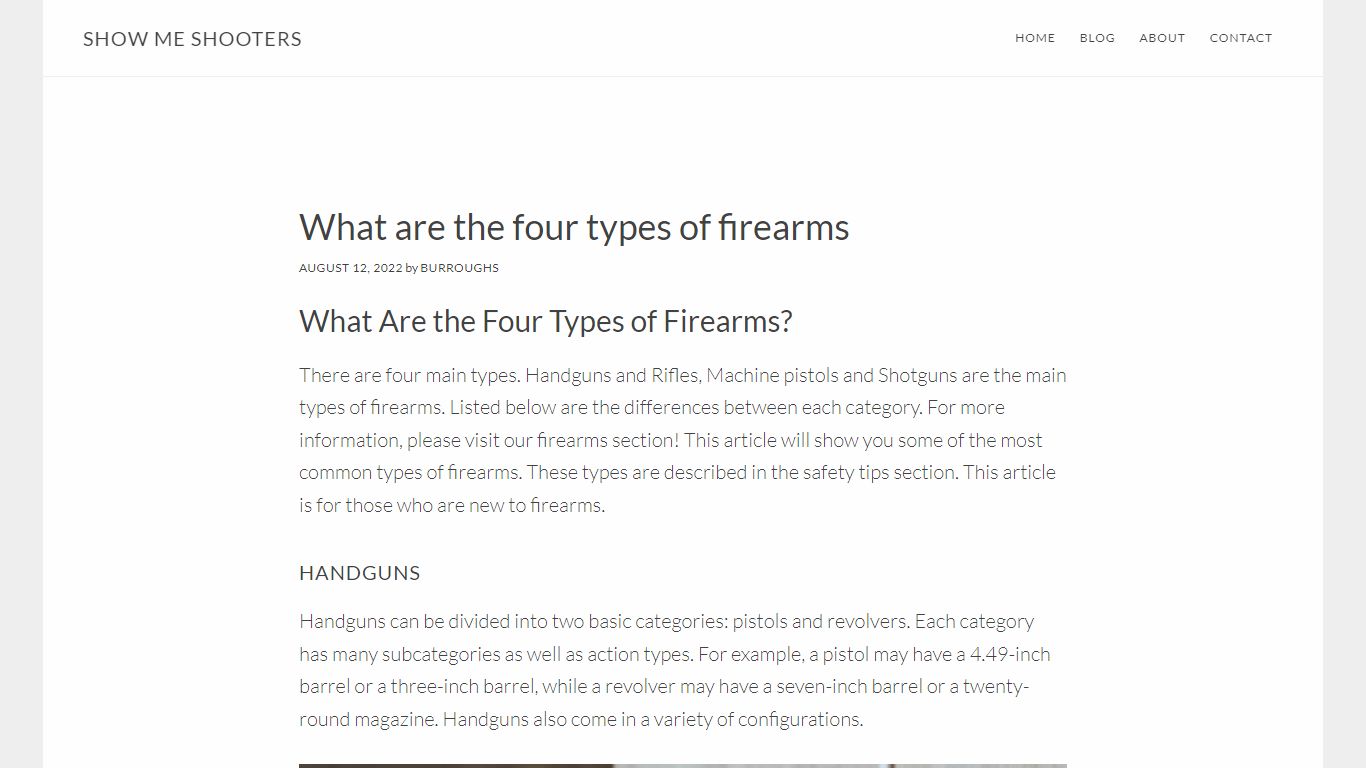 What are the four types of firearms - Show Me Shooters